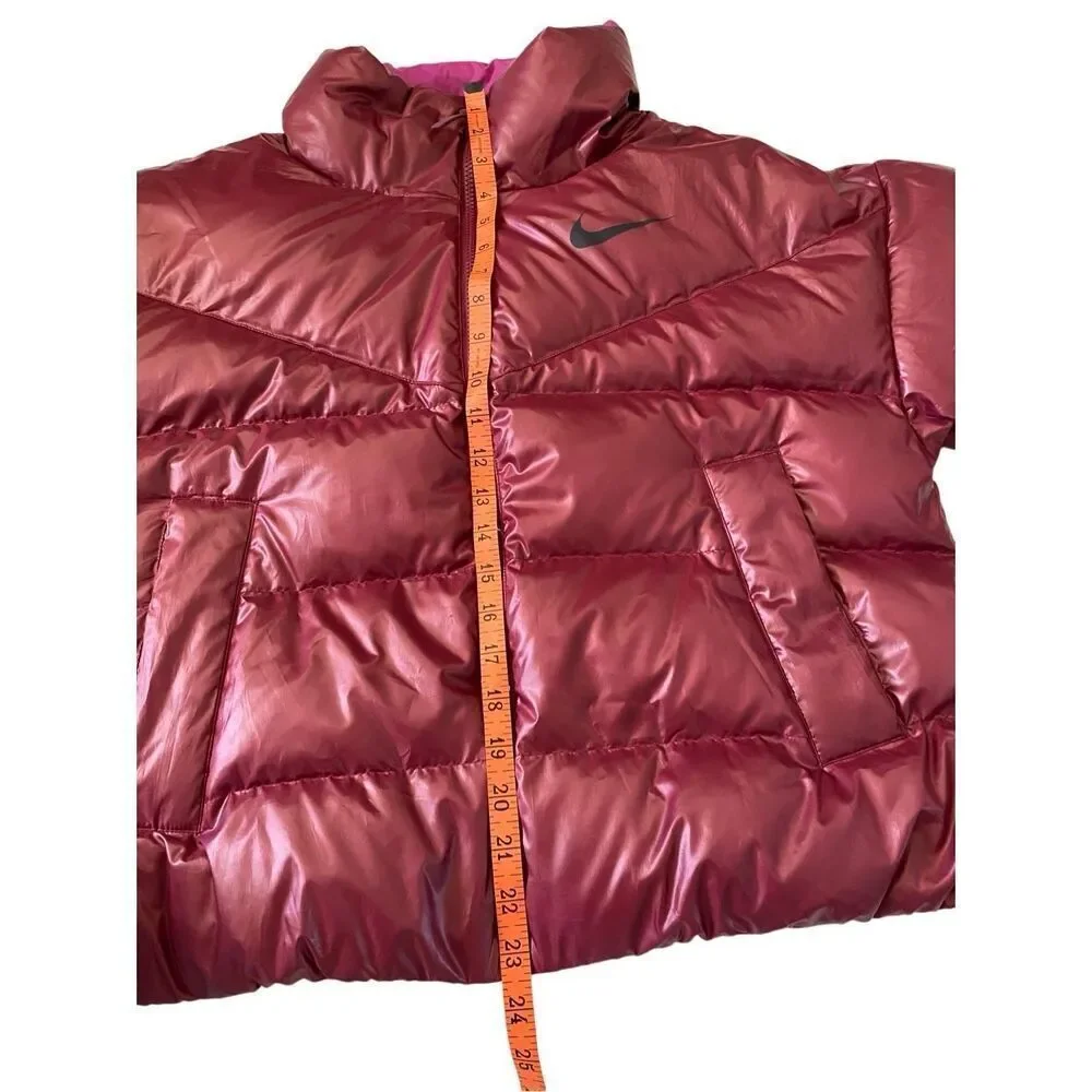 Nike Burgundy Quilted Down Duck Puffer Jacket Water Repellant Coat Wmns Sz Small